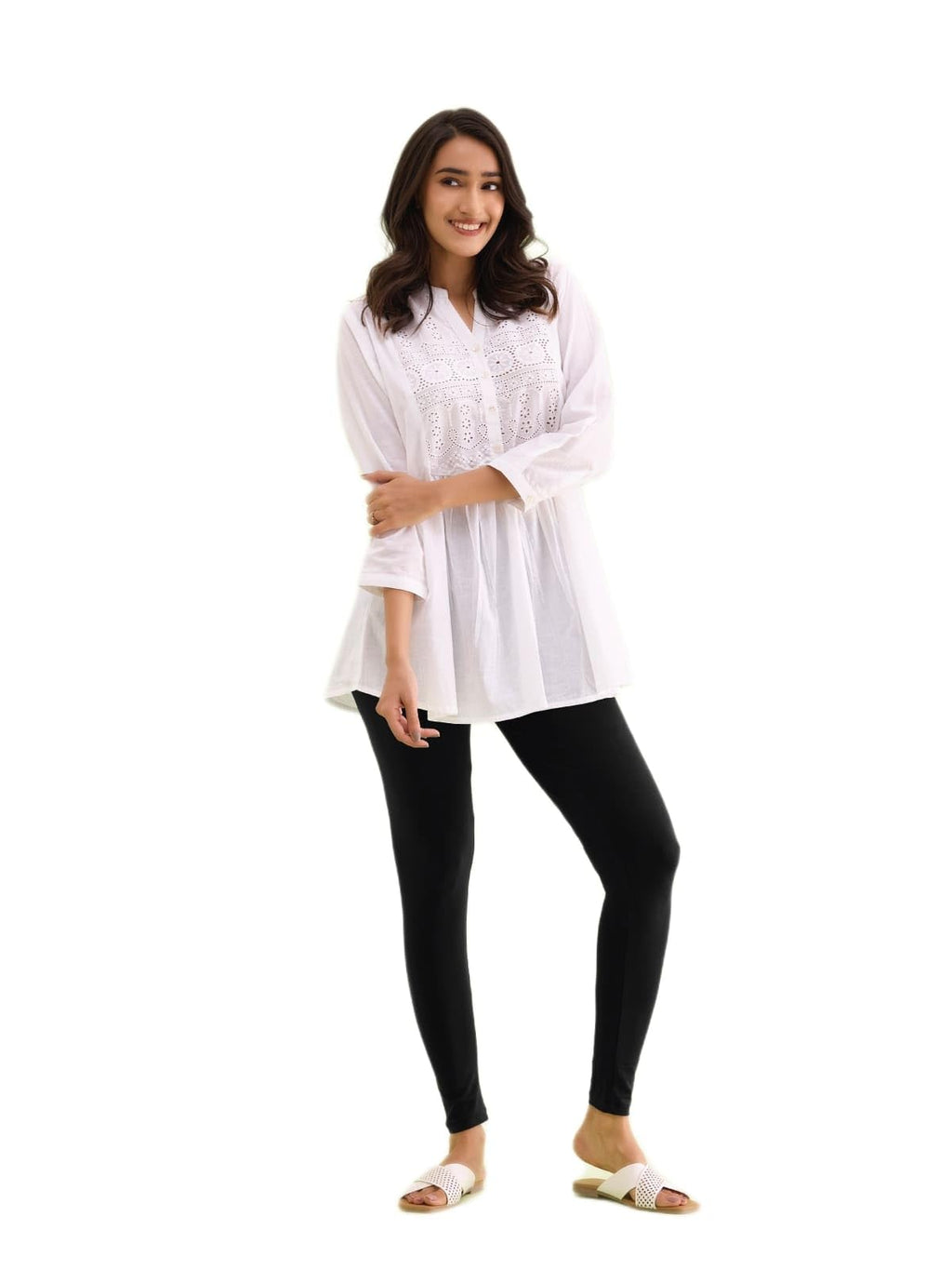 Go Colors Soft Cotton Stretch Ankle Length Leggings For Women | Breathable, Mid Rise, Black