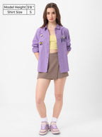 The Souled Store Butterfly Women & Girls Long Sleeve Collared Neck Button Down Relaxed Fit Cotton Shirts Purple