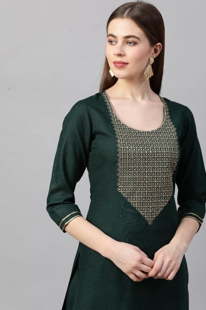 ANNI DESIGNER Womens Ruby Cotton Solid Straight Kurti with Palazzos & Dupatta Set (Label Green_XXL_Green_XX-Large)