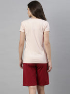 Enamor Essentials Womens Short Sleeve Crew Neck Slim Fit Breathable Stretch Cotton Tee With Graphic - E147(E147-Rose Water / Li