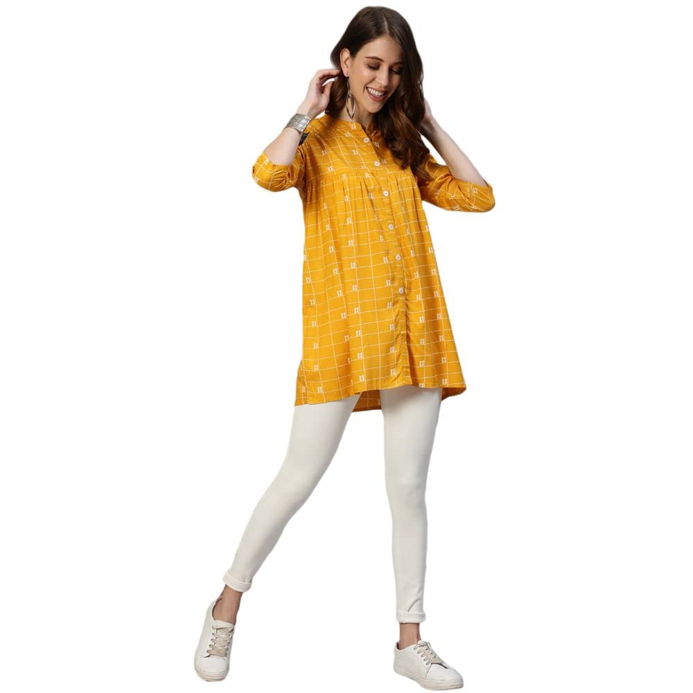 Anubhutee Women'S Rayon Printed A-Line Kurti Yellow