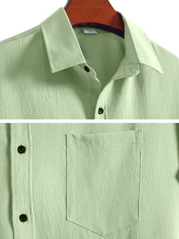 Tee Projekt Mens Popcorn Shirt Comfortable Short Sleeve Shirts Casual Textured Shirt (Pack of 1) Mint Green