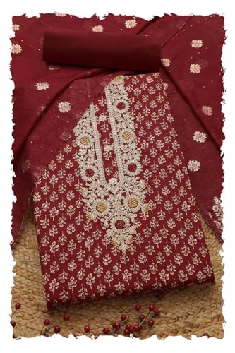 Soch Women Jam Cotton Floral Print Unstitched Dress Material Zari