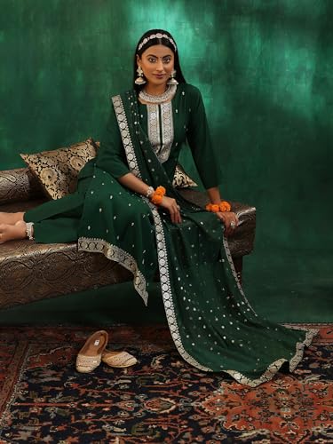 Libas WomenS Silk Blend Self Design Kurta Set (48679_Green