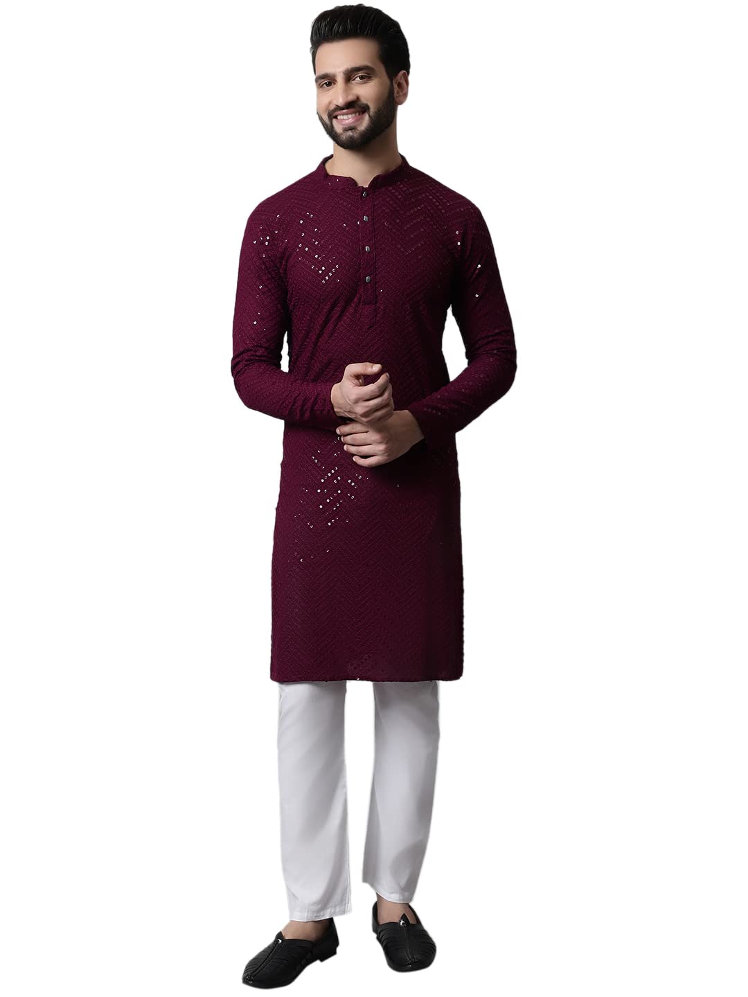 Jompers Mens Embroidered Sequinned Kurta Churidar Set