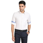 Turtle Men 100% Cotton Striped Slim Fit White Formal Shirt