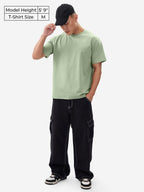 The Souled Store Solids: Serene Green Men and Boys Short Sleeves Round Neck Regular Fit Cotton Blend T-Shirts