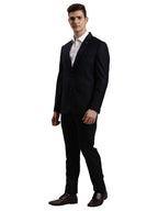 Turtle Men Poly-Viscose Solid Full Sleeve Two Piece Navy Formal Suit