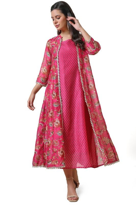 Soch Women Chanderi Blend Printed Dress with Jacket