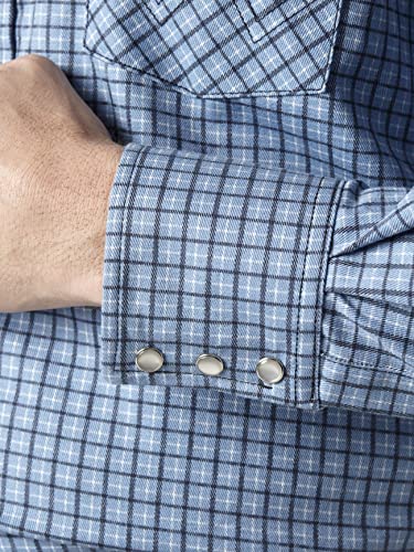 Wrangler Riggs Workwear mens Fr Flame Resistant Western Long Sleeve Two Pocket Snap Work Utility Button Down Shirt, Blue Plaid,