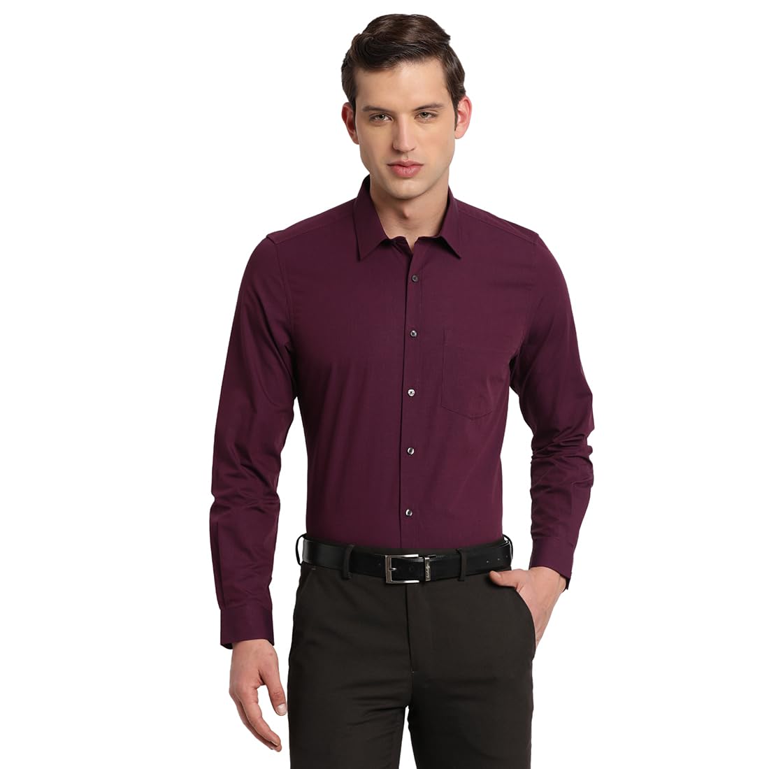 Turtle Men Burgundy Cotton Solid Slim Fit Formal Shirts