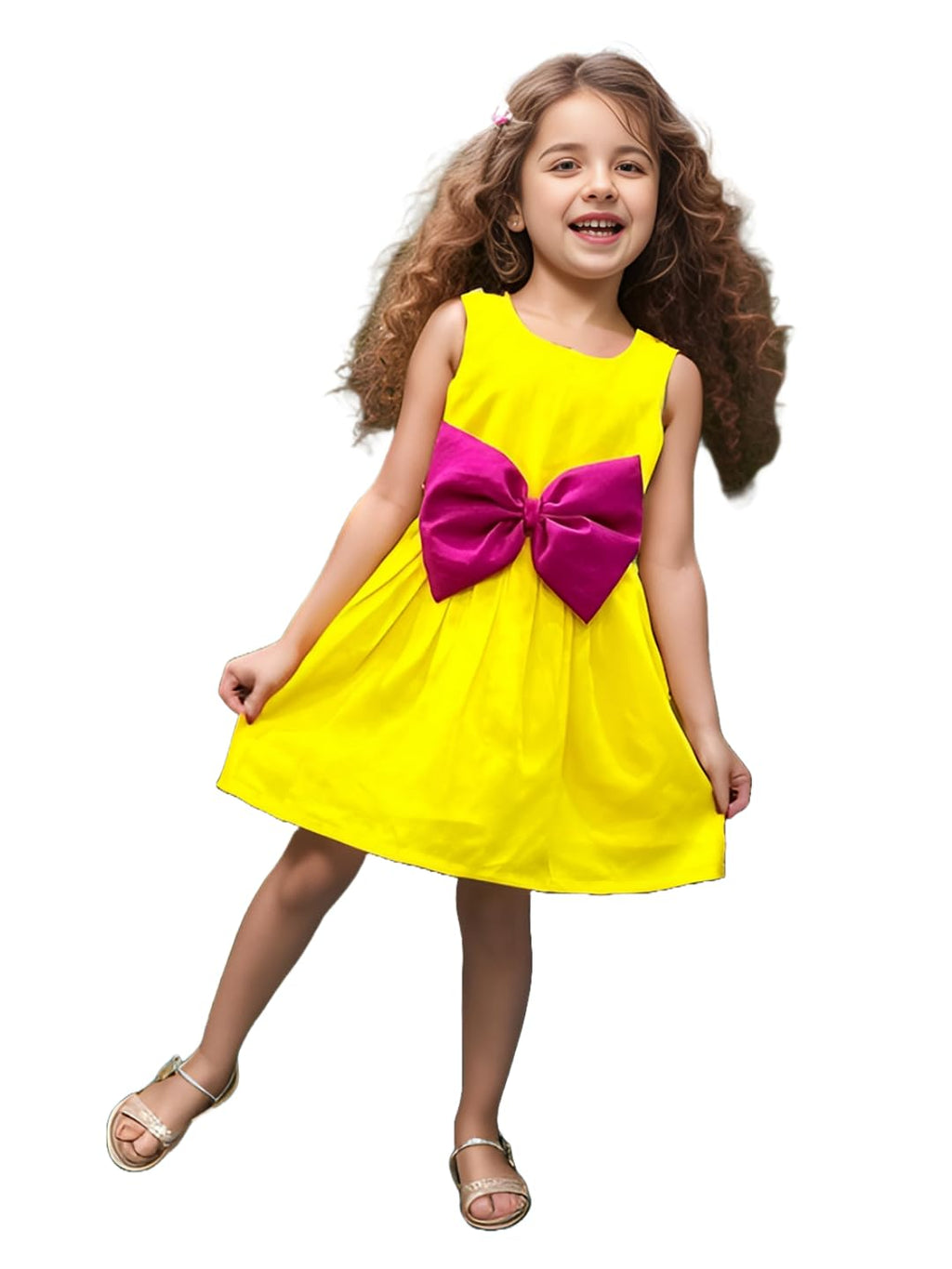 A.T.U.N. (ALL THINGS UBER NICE) Yellow Floral Printed Pam Bow Dress for Girls