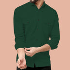 Rebelify Double Pocket MenS Casual Shirt - Regular Fit, Solid Spread Collar, Versatile Everyday Wear, Comfortable And Stylish De