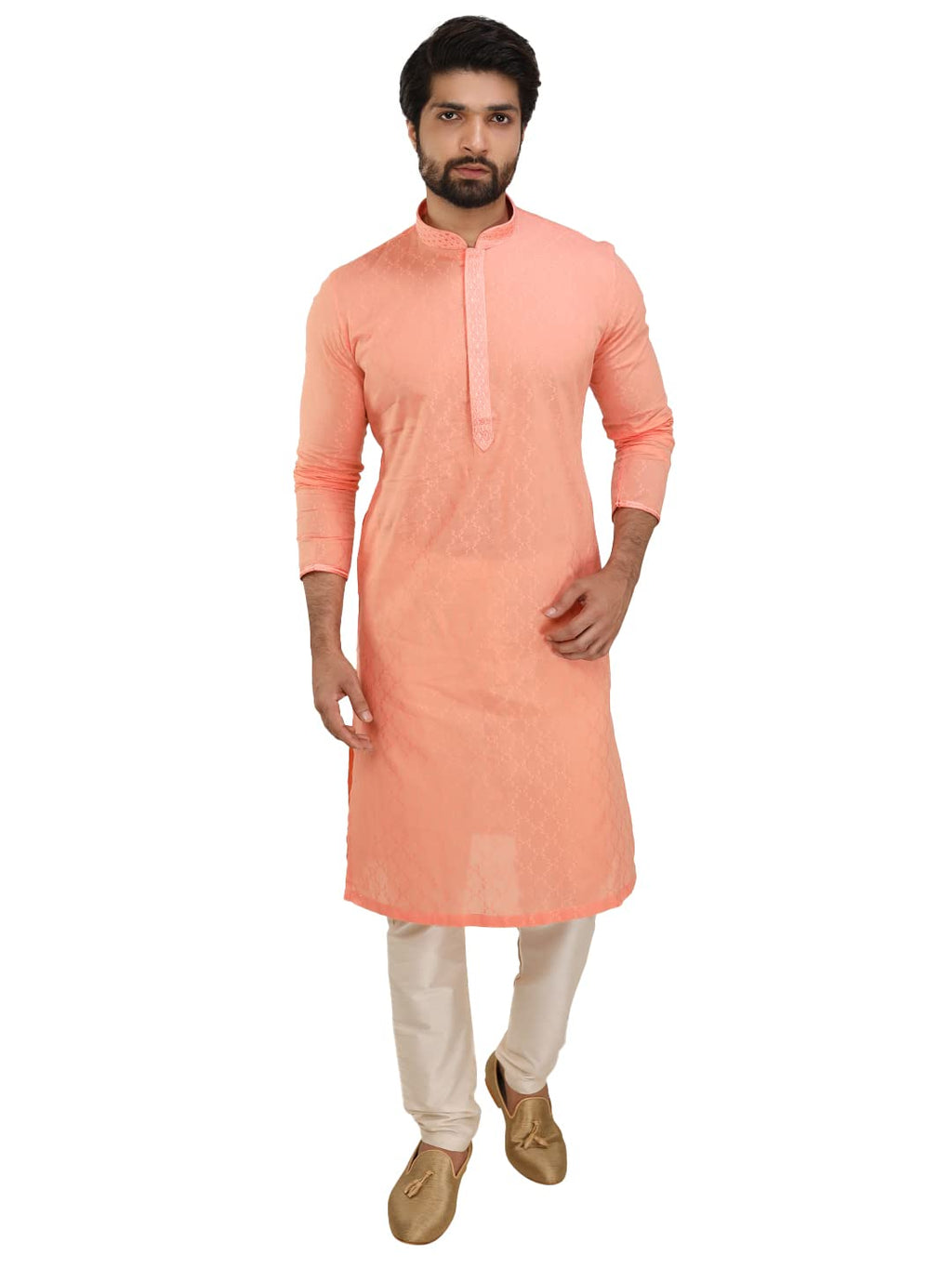 Manyavar Elegant Selfdesign Kurta And Churidar Set For Men - (X-Large, Gajaree)
