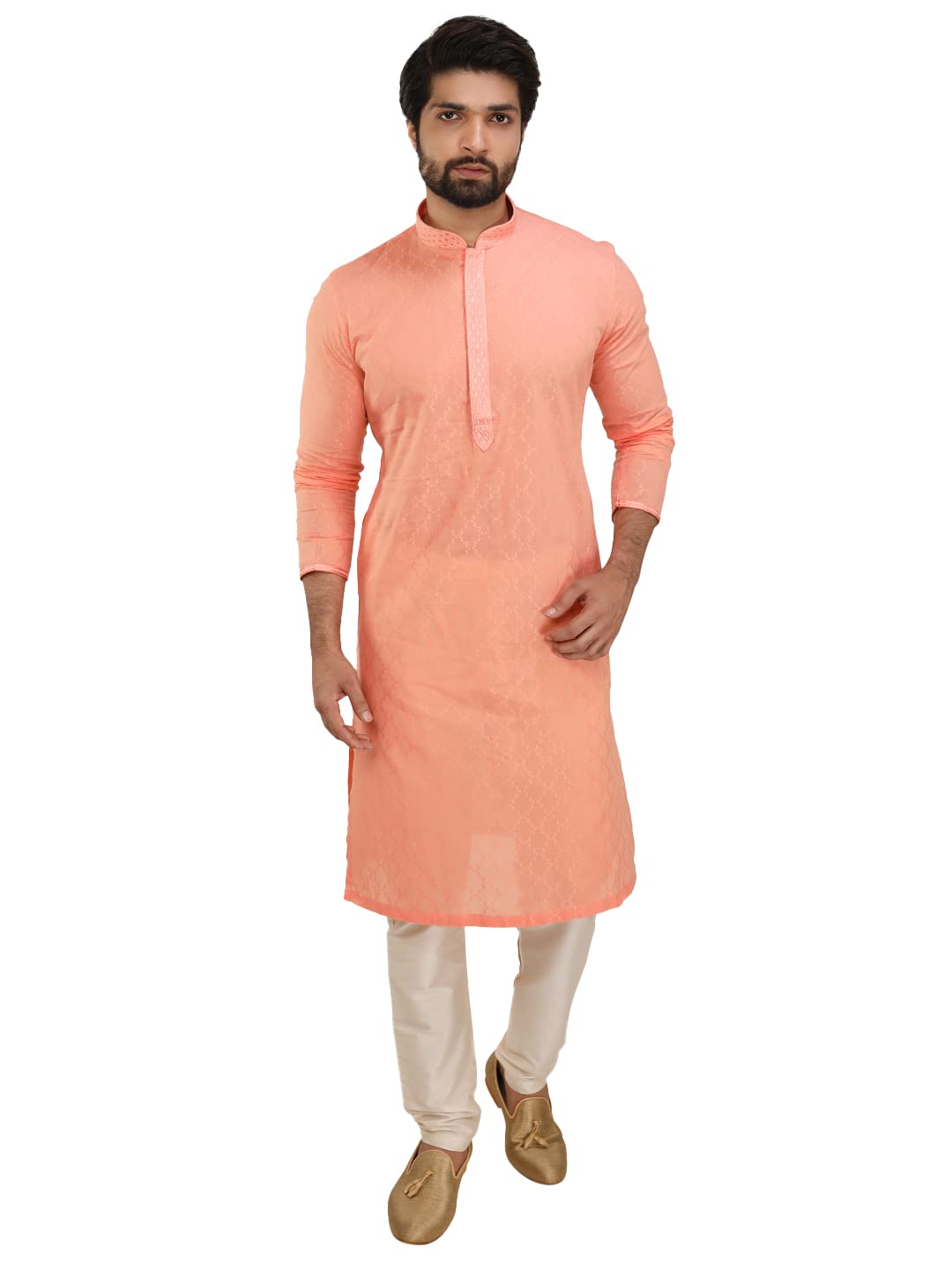 Manyavar Elegant Selfdesign Kurta And Churidar Set For Men - (X-Large, Gajaree)