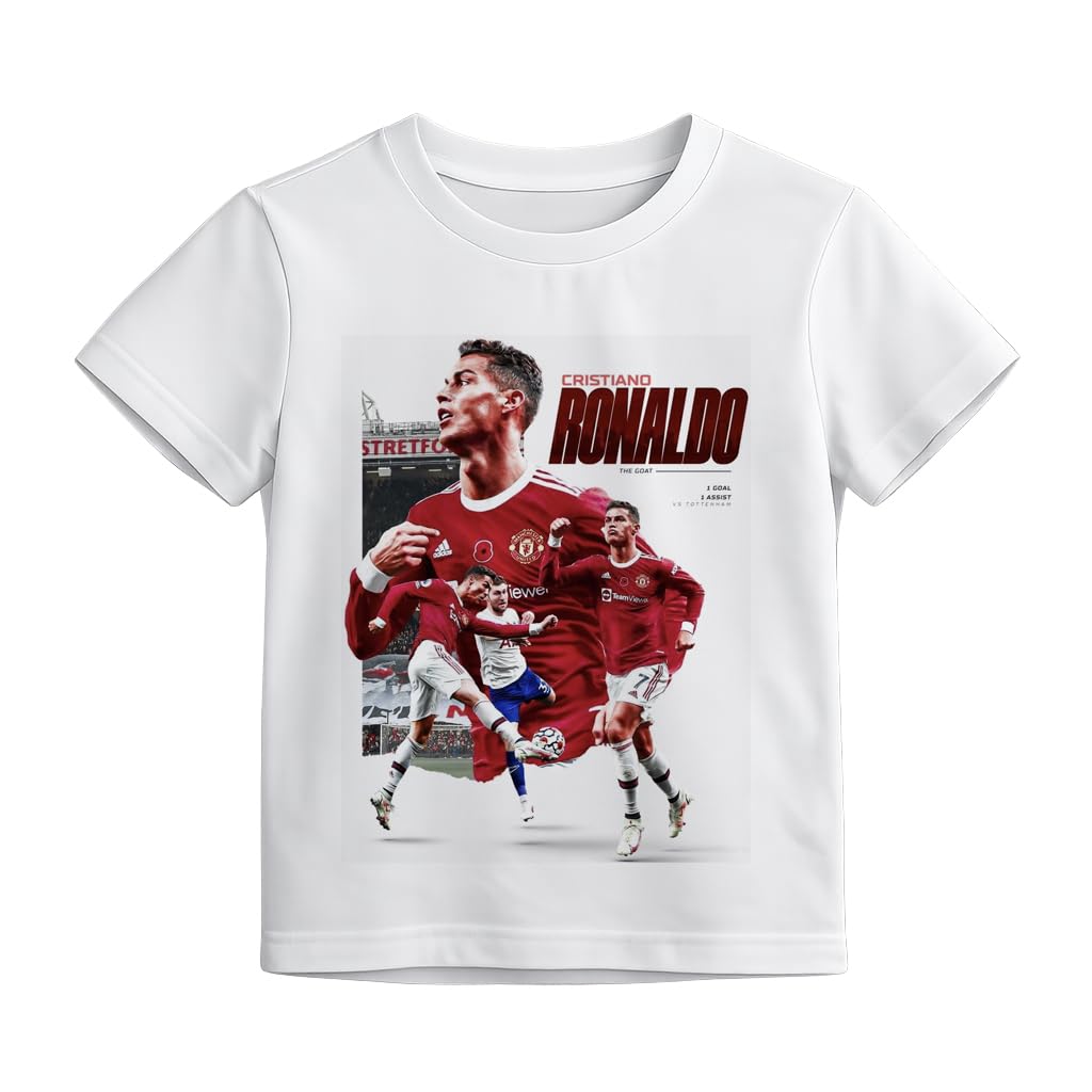 Cover N Fashion Cristiano Ronaldo Footballer Player Unisex Cotton Round Neck Printed Tshirt For Girls|Boys|Kids (White) Wht26Wh0