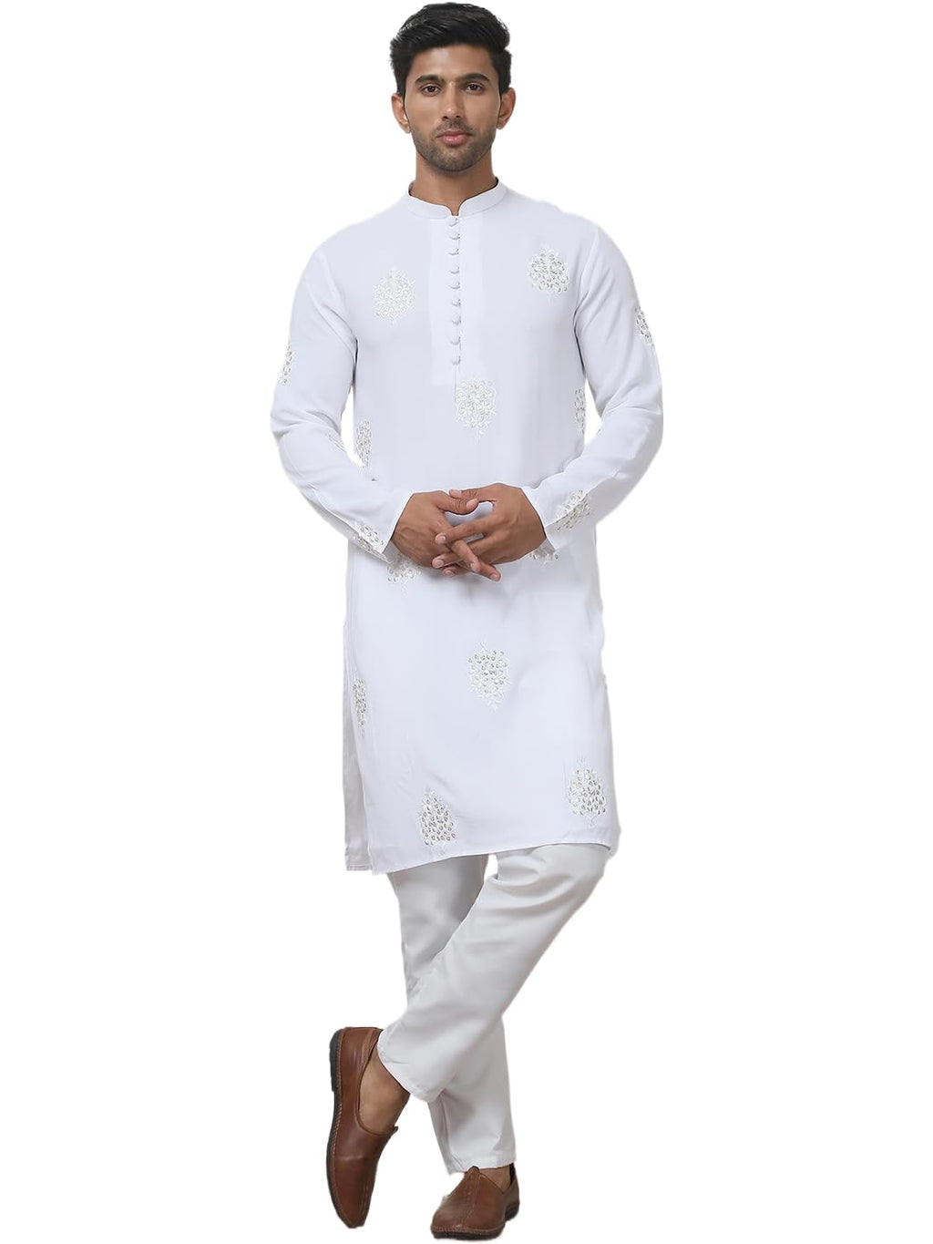 Jompers Mens Embroidered Viscose Rayon Straight Kurta Pyjama Set