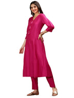 Ishin V-Neck Three-Quarter Sleeves Kurta With Trousers & With Printed Dupatta | Kurta Set For Women | Kurta With Trousers And Du
