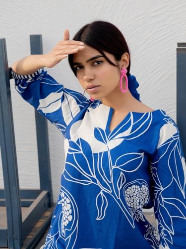 Kurta Set: Timeless Beauty with a Contemporary Twist! Radiate Elegance with Our Cotton Blend Printed Kurti Pant Sets! Blue