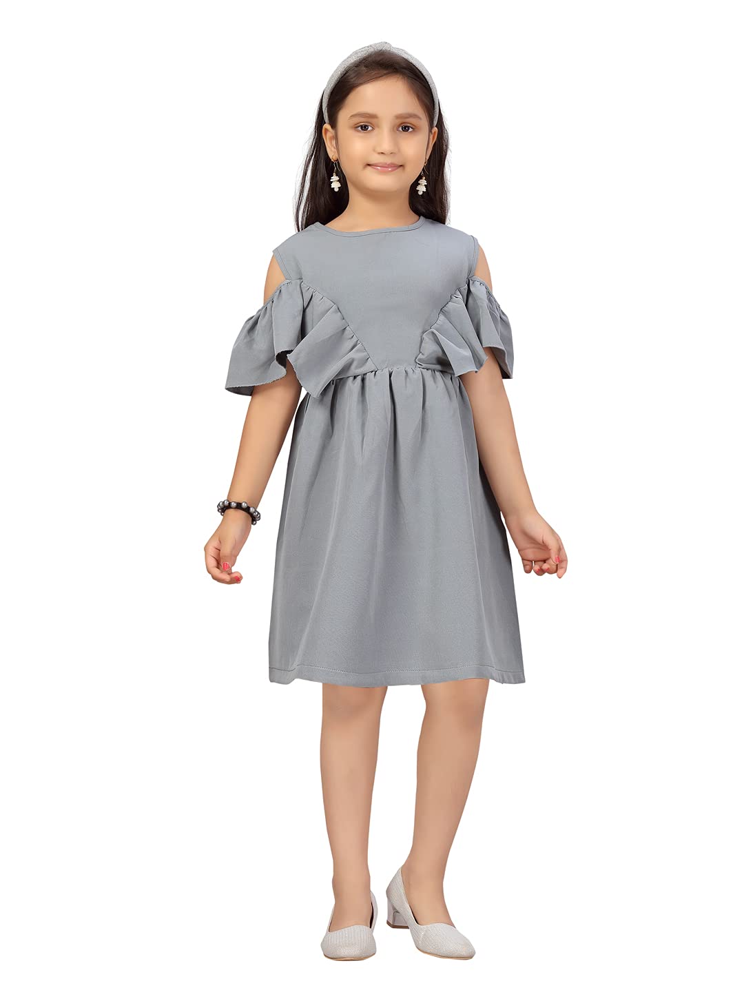 Aarika GirlS Cotton Blend A-Line 3-4 Years Dress (Nv-Md-21927_Grey