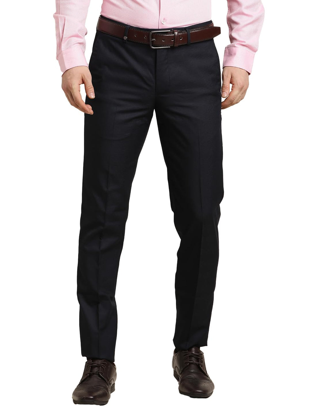 Turtle Men Black Ultra Slim Fit Dobby Flat Front Cotton Viscose Formal Trouser