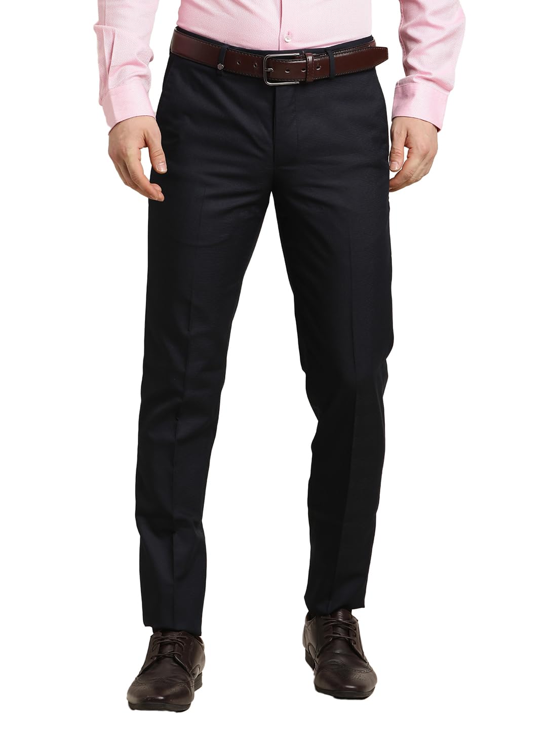 Turtle Men Black Ultra Slim Fit Dobby Flat Front Cotton Viscose Formal Trouser