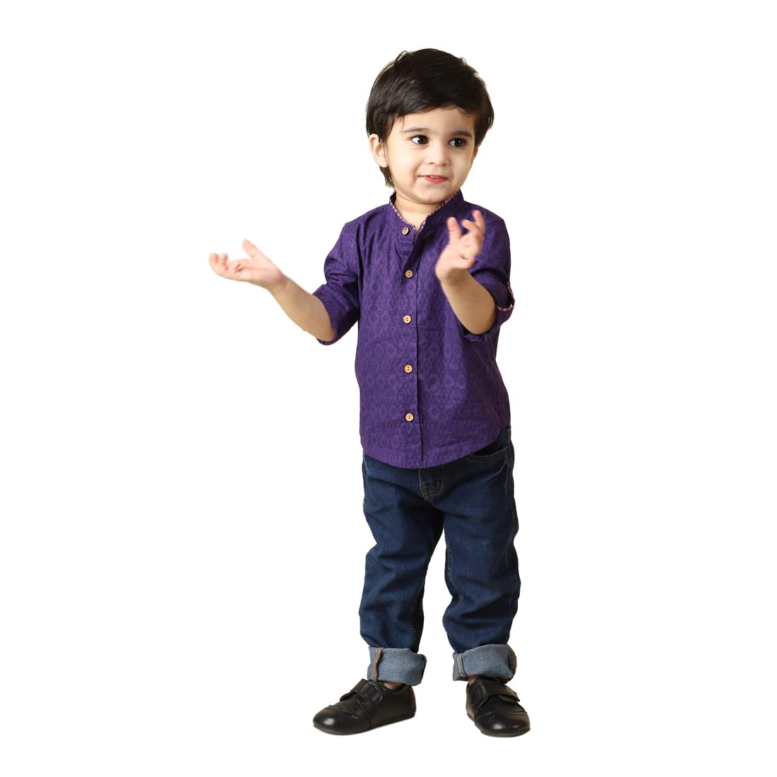 Fabindia Baby Fitted Boy Purple Cotton Hand Block Printed Straight Shirts (102709202