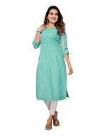 Rangita Sea Green Chanderi Calf Length Solid A-Line Kurti | Kurta For Women_Xl