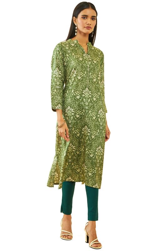 Soch Women Muslin Floral Print Straight Kurta with Sequin Embellishments