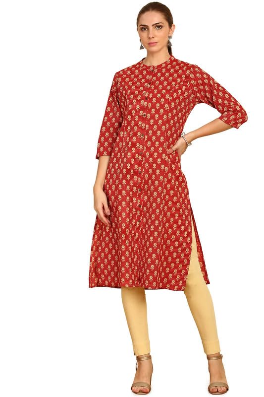 Soch Women Floral Printed Cotton Straight Kurta with Mandarin Collar