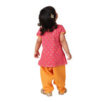 Fabindia Girl'S Cotton Floral Print Regular Fit Kurta Set (1030930Pink_Pink & Yellow