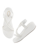 Shoetopia WomenS & Girls White Wedges Sandal  Solid Criss-Cross Strap Design  Stylish, Comfortable, Durable Heels  Perfect For C