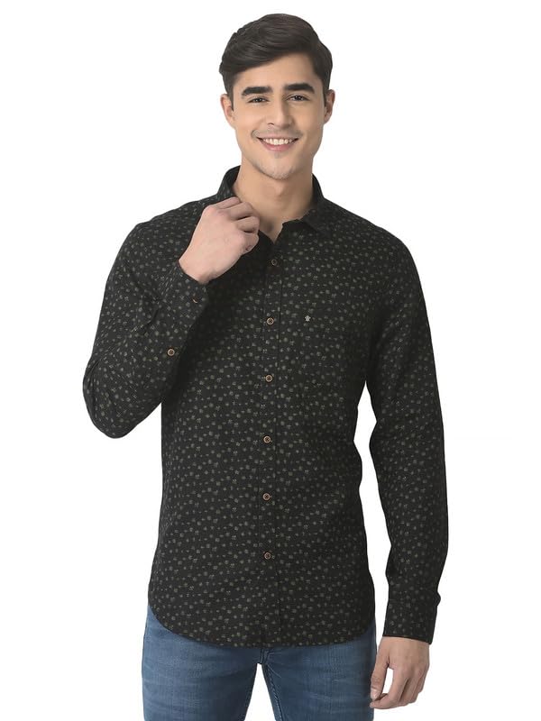 Turtle Men Black Cotton Printed Slim Fit Casual Shirts