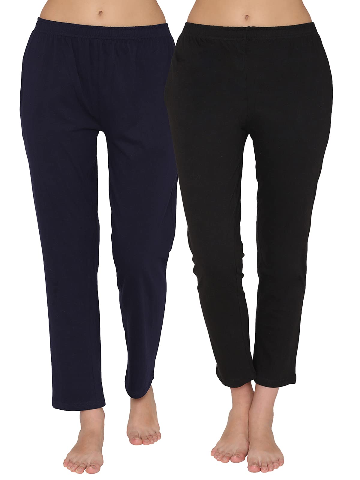 Clovia WomenS Cotton Pack Of 2 Chic Basic Pyjama Pants With Pocket (Comblb812_Blue & Black_M)
