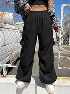 Greciilooks Cotton Solid Side Pockets Parachute Cargo Pant For Women