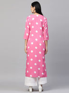 ANNI DESIGNER Womens Crepe Traditional Straight Printed Kurta (Dots-Pink-28_XXL_Pink_XX-Large)