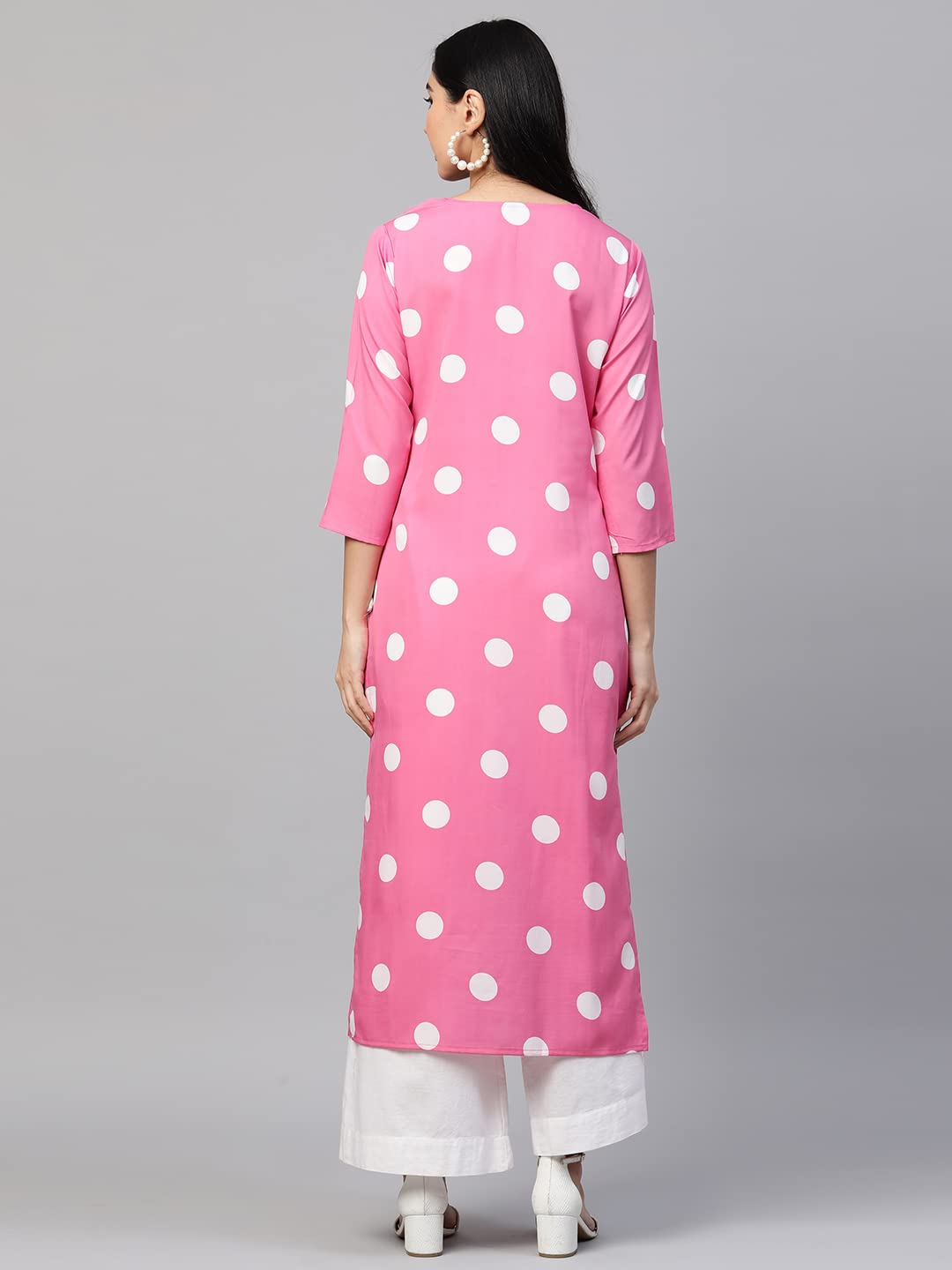 ANNI DESIGNER Womens Crepe Traditional Straight Printed Kurta (Dots-Pink-28_XXL_Pink_XX-Large)