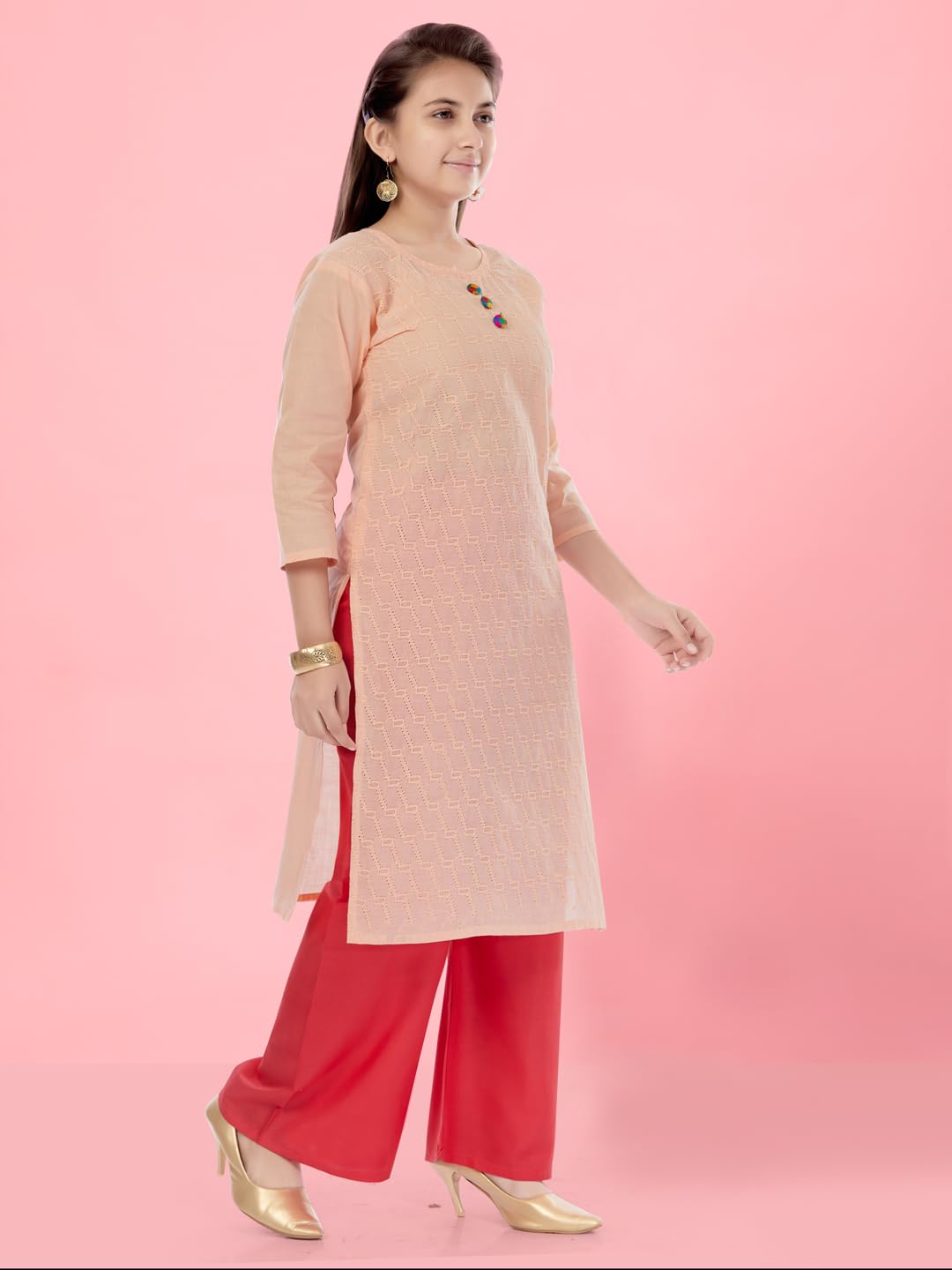 Aarika Girls Peach Colour Cotton Embroidery Kurti (KURTI-K-181-PEACH-32)