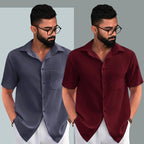 Pinkmint Combo Of MenS Regular Fit Popcorn Shirt Half Sleeve Spraed Collar Shirt