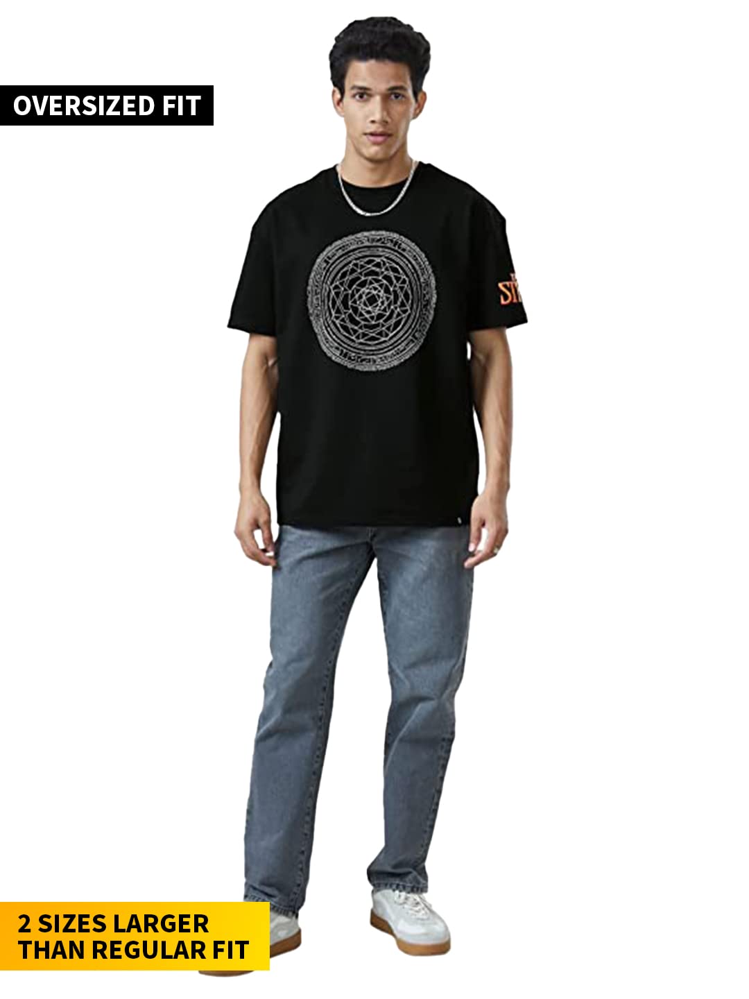 The Souled Store Men Official Doctor Strange Tao Mandalas (Glow In The Dark) Black Printed Oversized T-Shirts