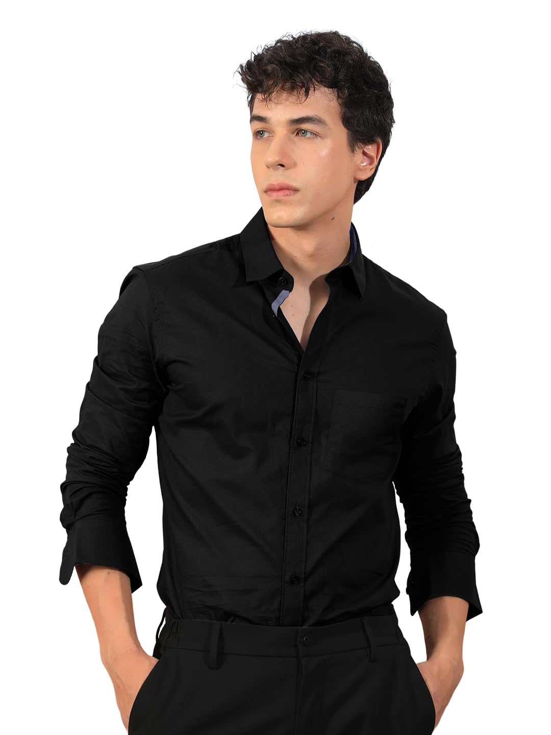 Pinkmint Mens Long Sleeve Button Down Black Shirt for Men Collared Casual Formal Soild Shirt
