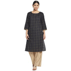 Fabindia Women Cotton Printed Knee Length Kurta Black_Xs
