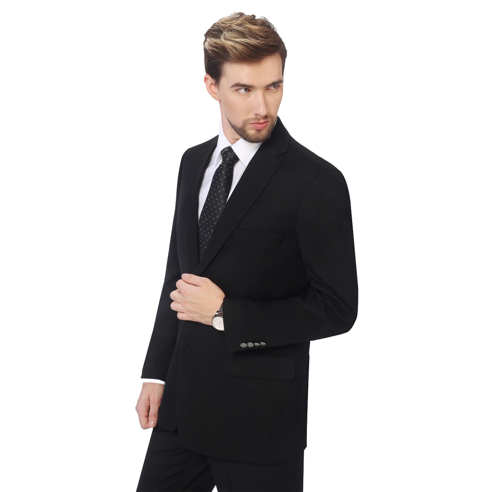 P&L Mens Black/Blue Modern Fit Two-Button Blazer Suit Separate Jacket,Black,48 Long-New Condition
