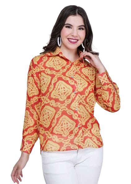 Frolic Rolic Womens Button Down Shirt Georgette Full Sleeve Comfort Fit Casual Shirt 2