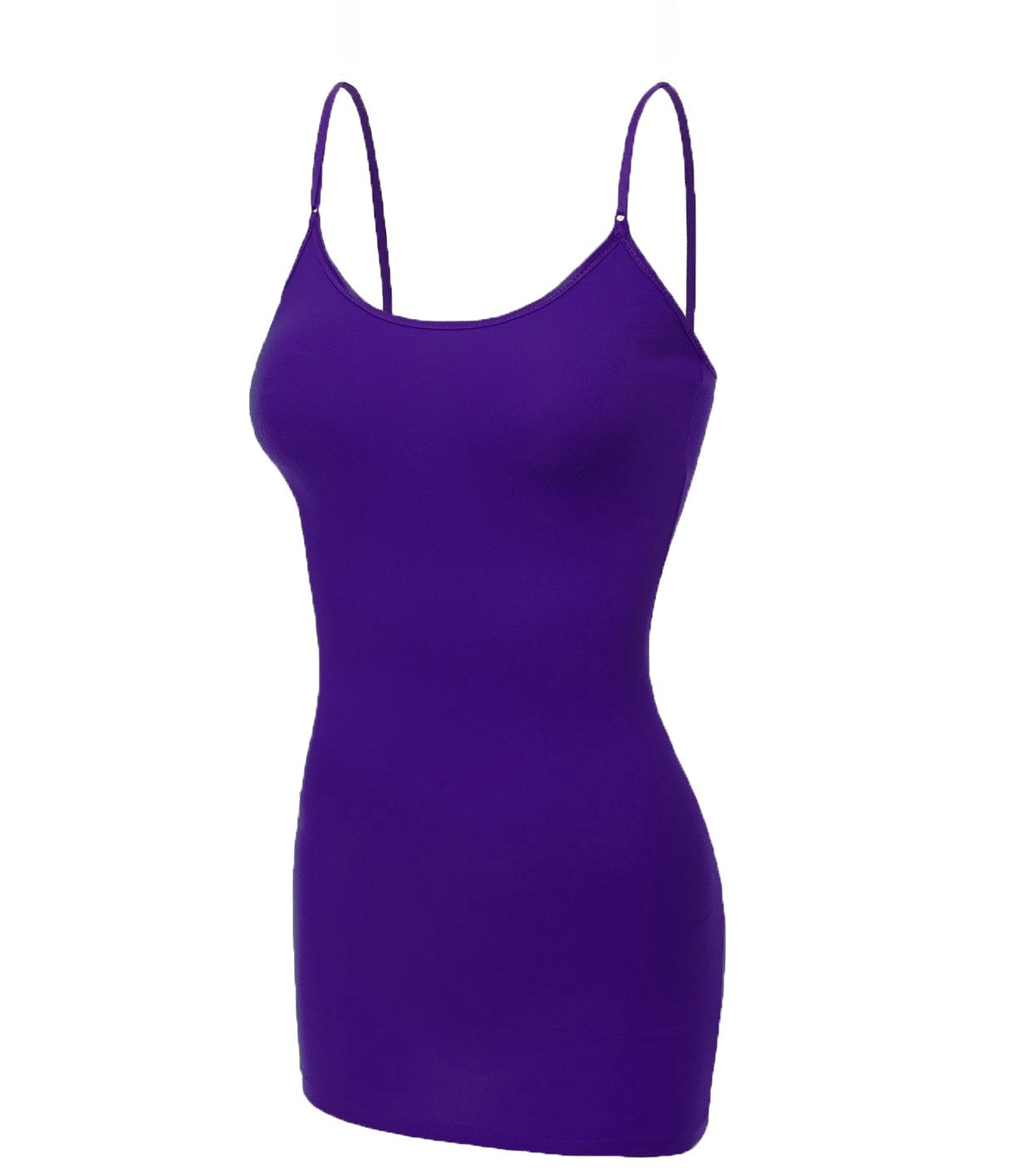 Emmalise clothing Womens Basic casual Plain Long camisole cami Top Tank, Purple, Small