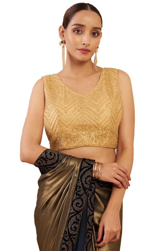Soch Women Net Boat Neck Blouse with Embroidery and Sequins
