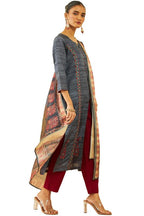 Soch Womens Charcoal Silk Blend Floral Embroidered Straight Kurta Suit Set