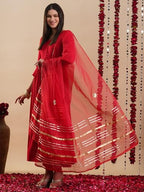 ANNI DESIGNER Womens Rayon Blend Anarkali Solid Kurta with Pant & Dupatta (JAYNTI RED-VKS01_L_Red_Large)