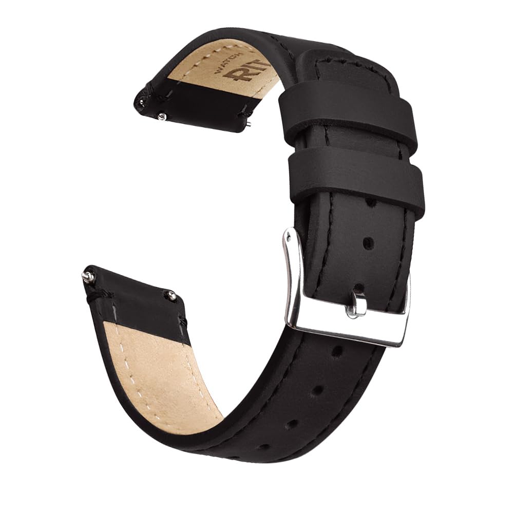 Ritche 22mm Quick Release Classic Vintage Leather Watch Band Compatible with Samsung Gear S3 Frontier Watch Black Genuine Leathe