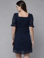 Rare Women'S Chiffon A-Line Midi Dress (Ep7043_Navy Blue_Xl)